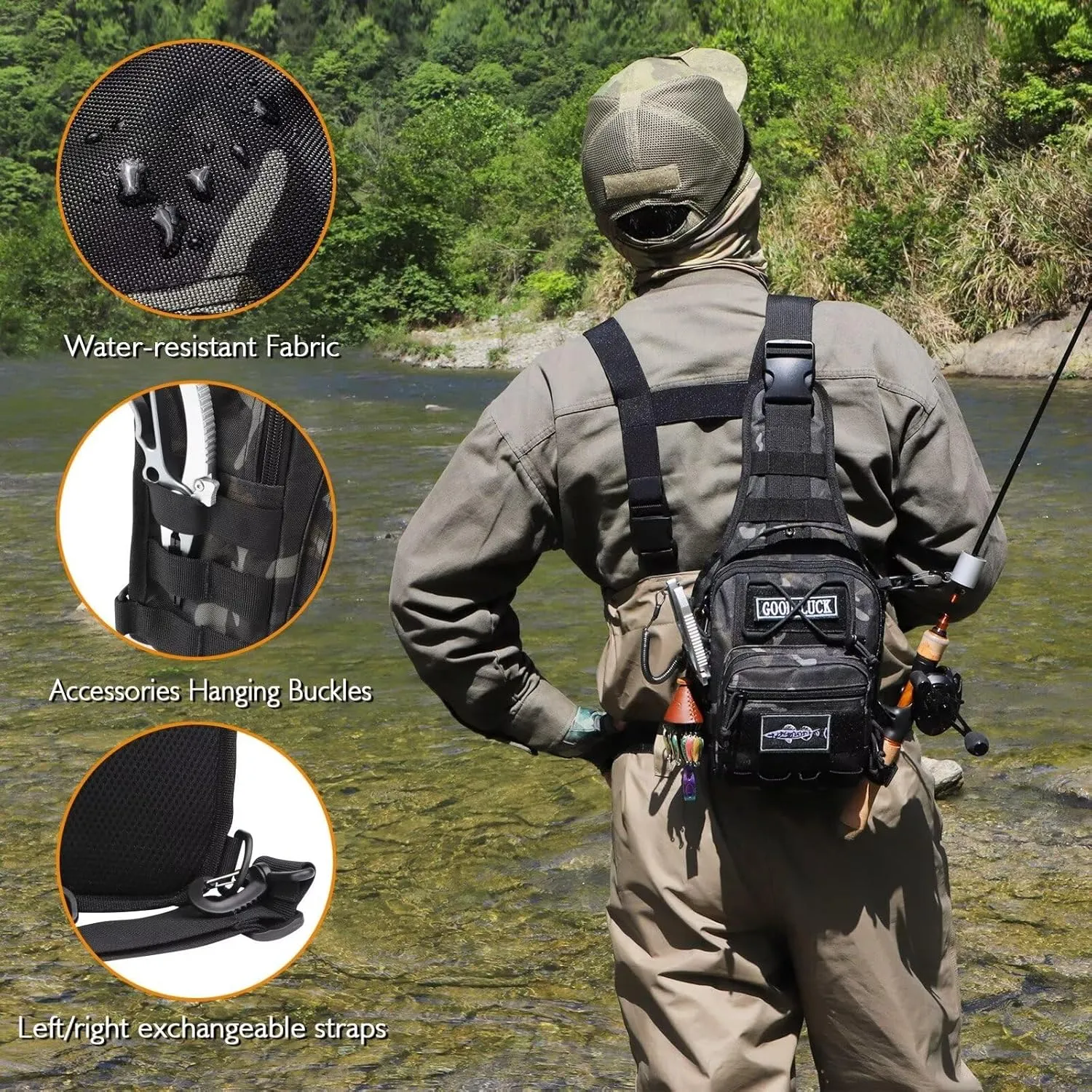 Dovesun Small Fishing Backpack, Waterproof Fly Fishing Sling Pack Tackle Bag with Tackle Boxes