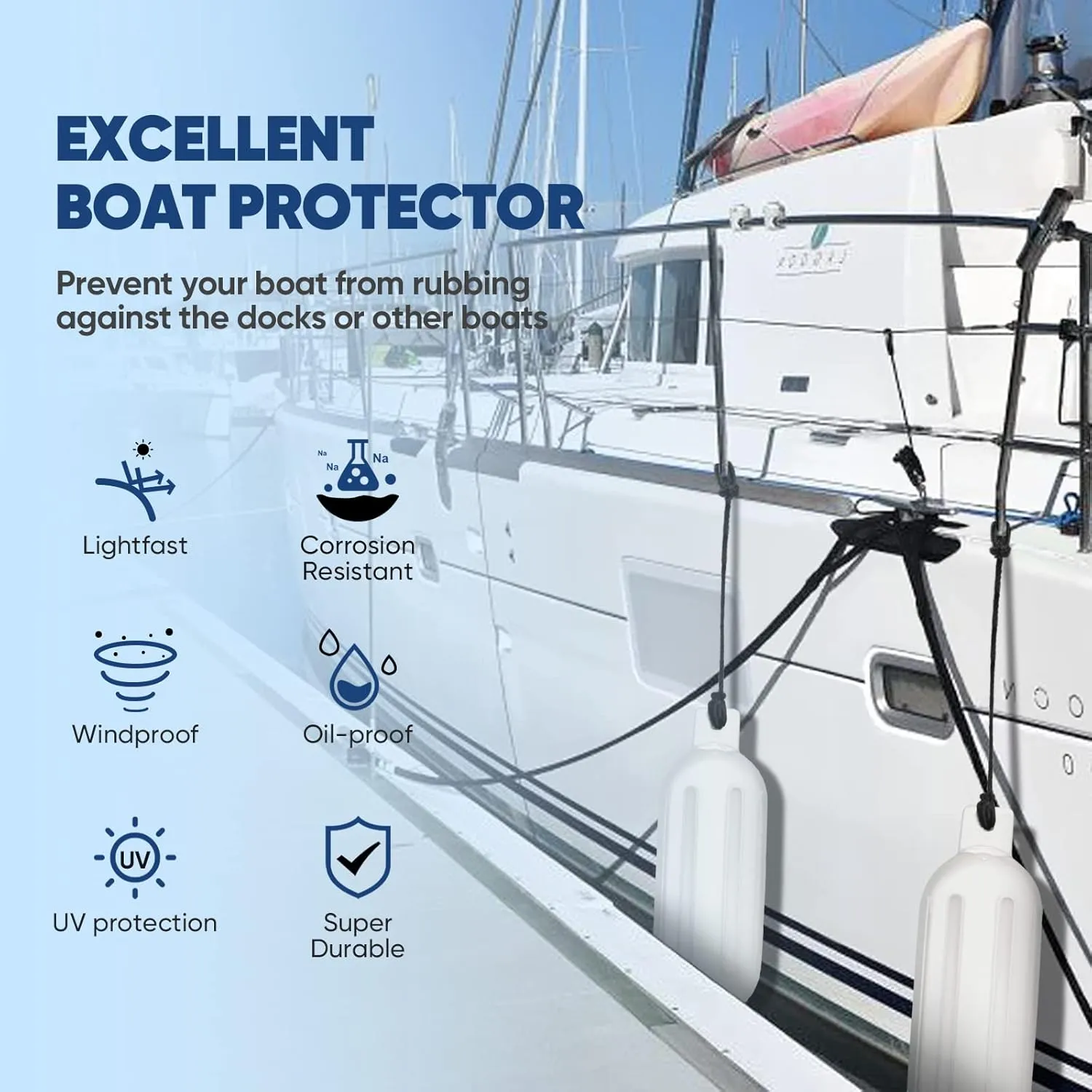 Dreizack Boat Fenders 4 Pack, Boat Bumpers for Docking with 4 Ropes, Inflatable Ribbed Marine Pontoon Boat Fender Bumper for Docks with 1 Storage Bag, 1 Air Pump and 4 Needles
