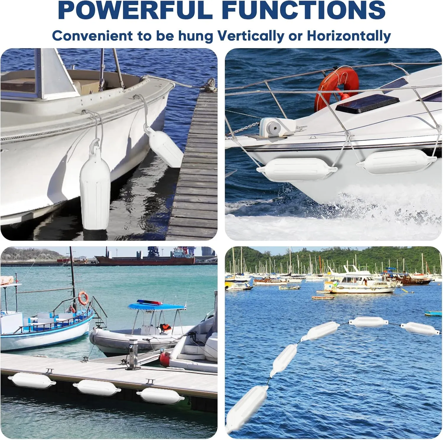 Dreizack Boat Fenders 4 Pack, Boat Bumpers for Docking with 4 Ropes, Inflatable Ribbed Marine Pontoon Boat Fender Bumper for Docks with 1 Storage Bag, 1 Air Pump and 4 Needles