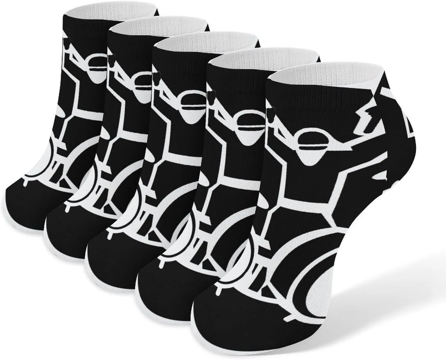 Drummer Ankle Socks for Men & Women, 5 Pairs Breathable Soft Low Cut Socks, Stretch Sweat Wicking Sox