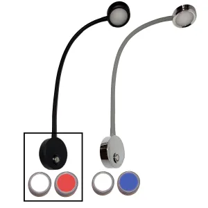 Dual Color Gooseneck LED Chart Reading Light | Flexible Dimmable Sailboat Cabin Wall Map Boat Yacht RV Interior Night Lighting 12-24V Volt (Black | White & Red)