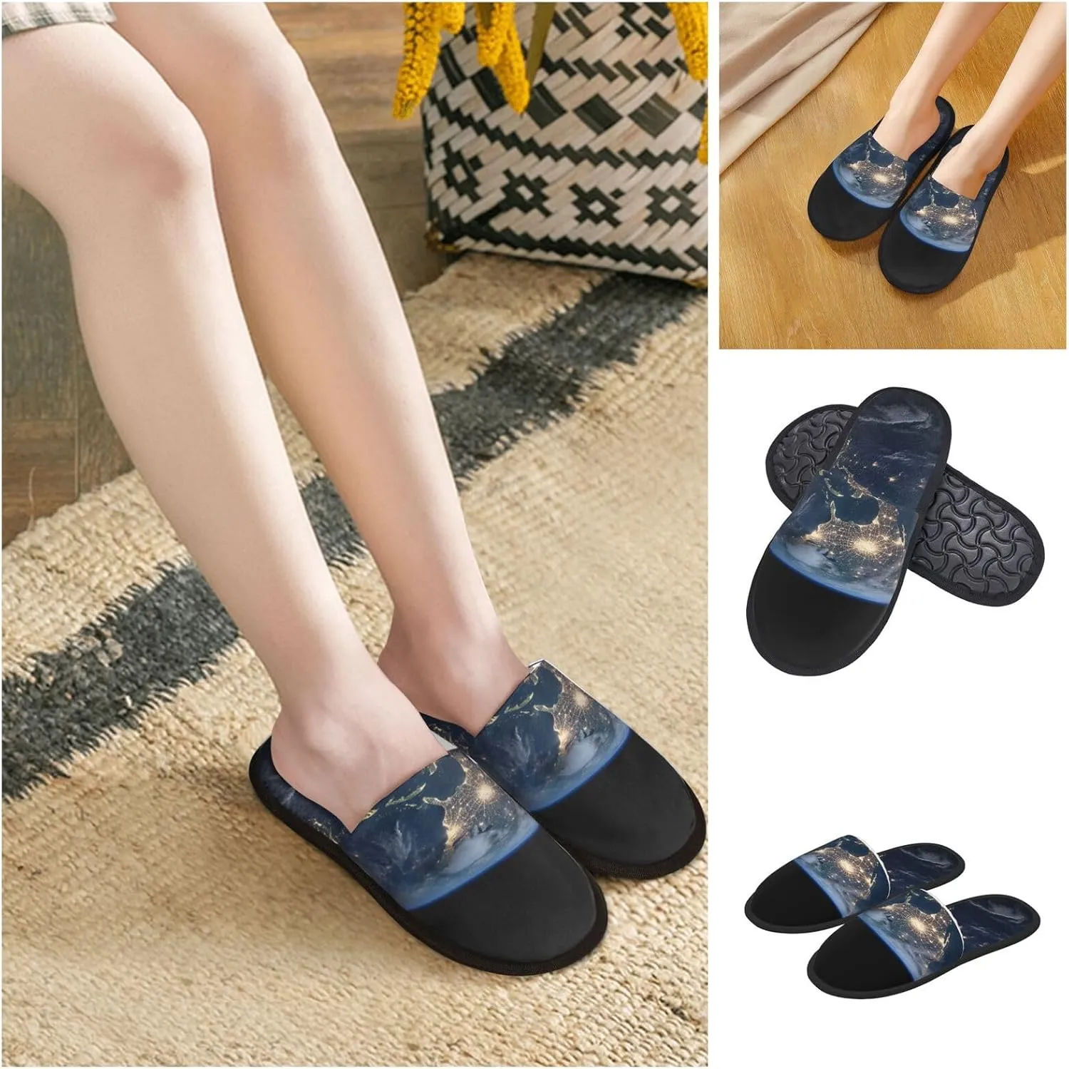 Earth from The Outer Space Women's Slippers Fuzzy Slip-on Slippers Non-slip House Slippers Warm Cozy Bedroom Shoes