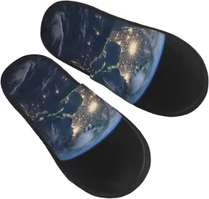Earth from The Outer Space Women's Slippers Fuzzy Slip-on Slippers Non-slip House Slippers Warm Cozy Bedroom Shoes