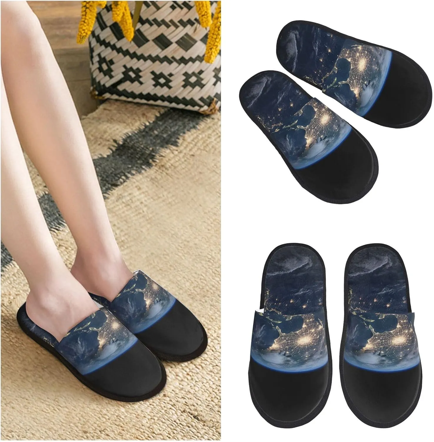 Earth from The Outer Space Women's Slippers Fuzzy Slip-on Slippers Non-slip House Slippers Warm Cozy Bedroom Shoes
