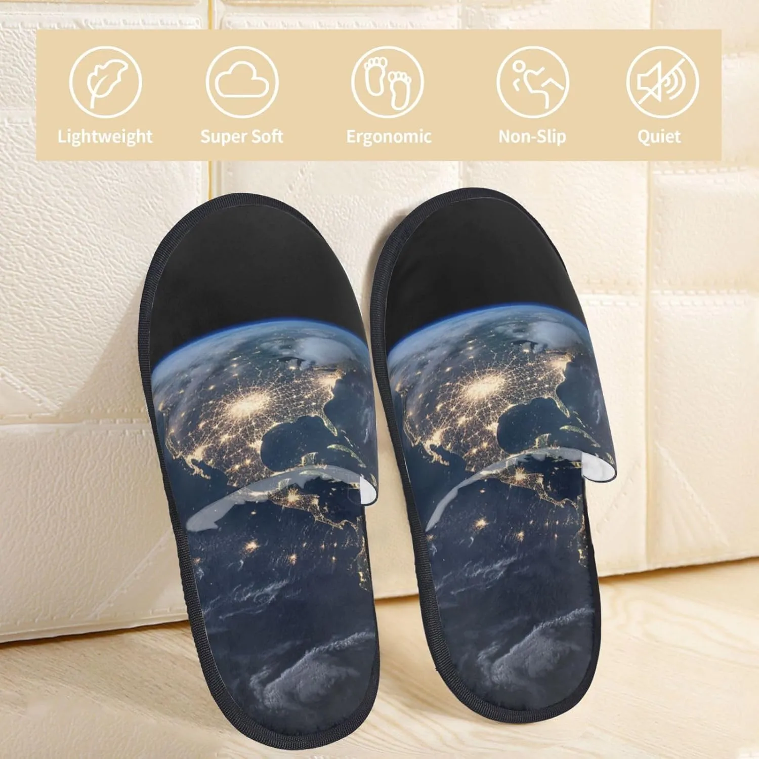 Earth from The Outer Space Women's Slippers Fuzzy Slip-on Slippers Non-slip House Slippers Warm Cozy Bedroom Shoes