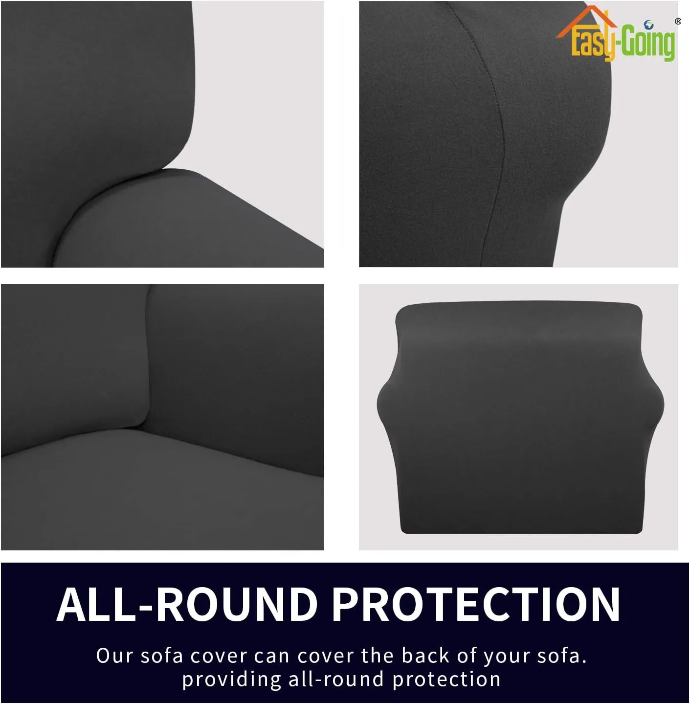 Easy-Going Fleece Stretch Sofa Slipcover Spandex Non-Slip Soft Couch Sofa Cover, Washable Furniture Protector with Anti-Skid Foam and Elastic Bottom for Kids, Pets(Sofa, Dark Gray)