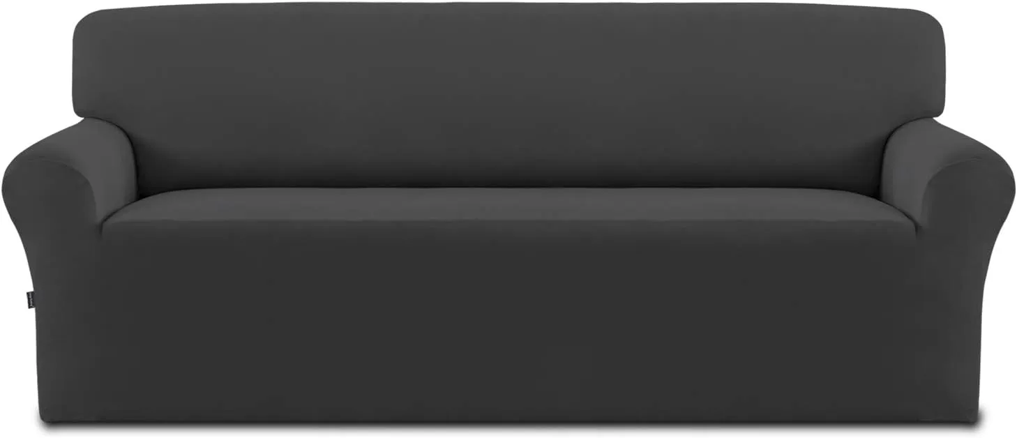 Easy-Going Fleece Stretch Sofa Slipcover Spandex Non-Slip Soft Couch Sofa Cover, Washable Furniture Protector with Anti-Skid Foam and Elastic Bottom for Kids, Pets(Sofa, Dark Gray)