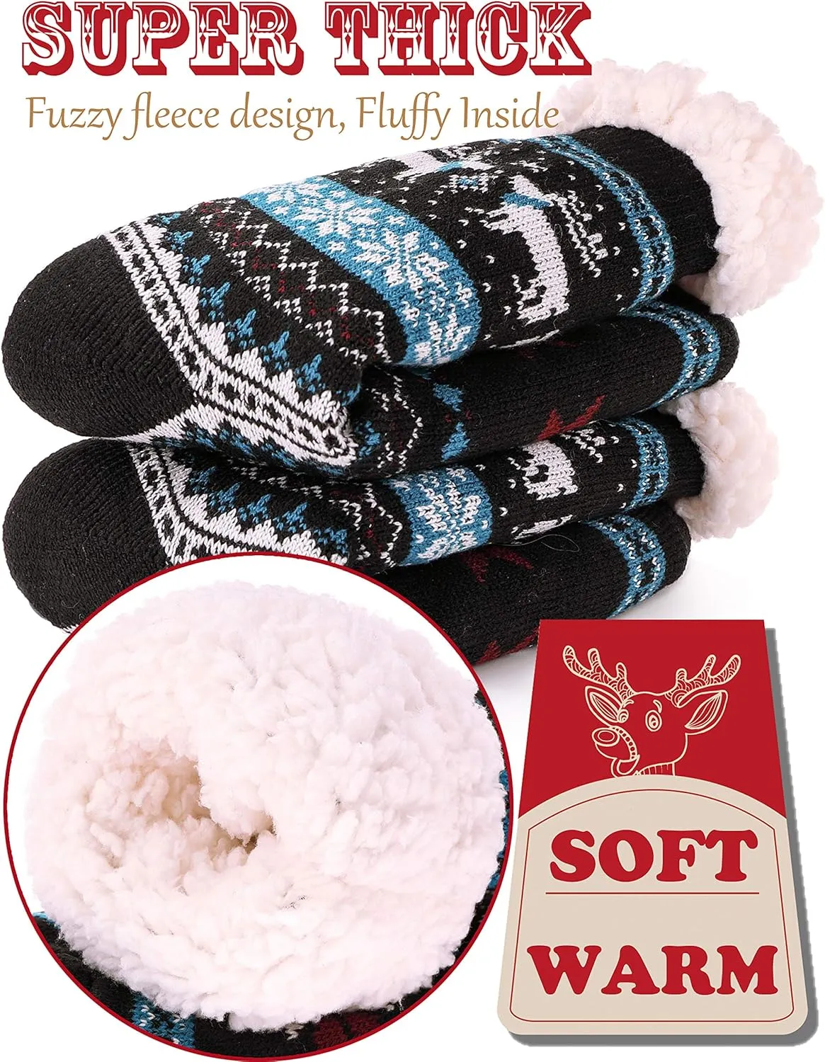 EBMORE Women Slipper Fuzzy Socks Fluffy Cozy Cabin Warm Winter Soft Thick Comfy Fleece Non Slip Home Socks