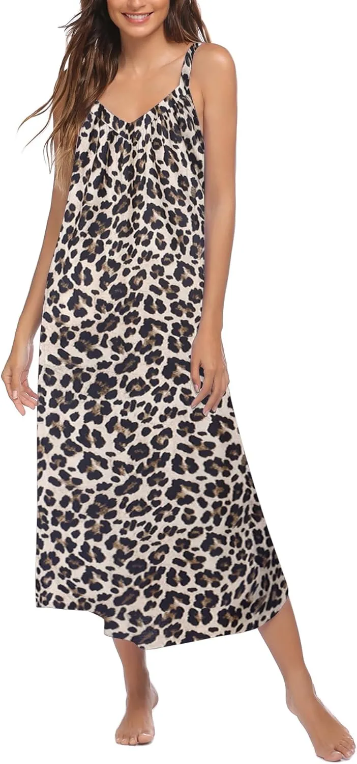 Ekouaer Womens Nightgown Sleeveless Long Night Gown Full Slip Sleep Dress Print Sleepwear Soft Lounge Dress