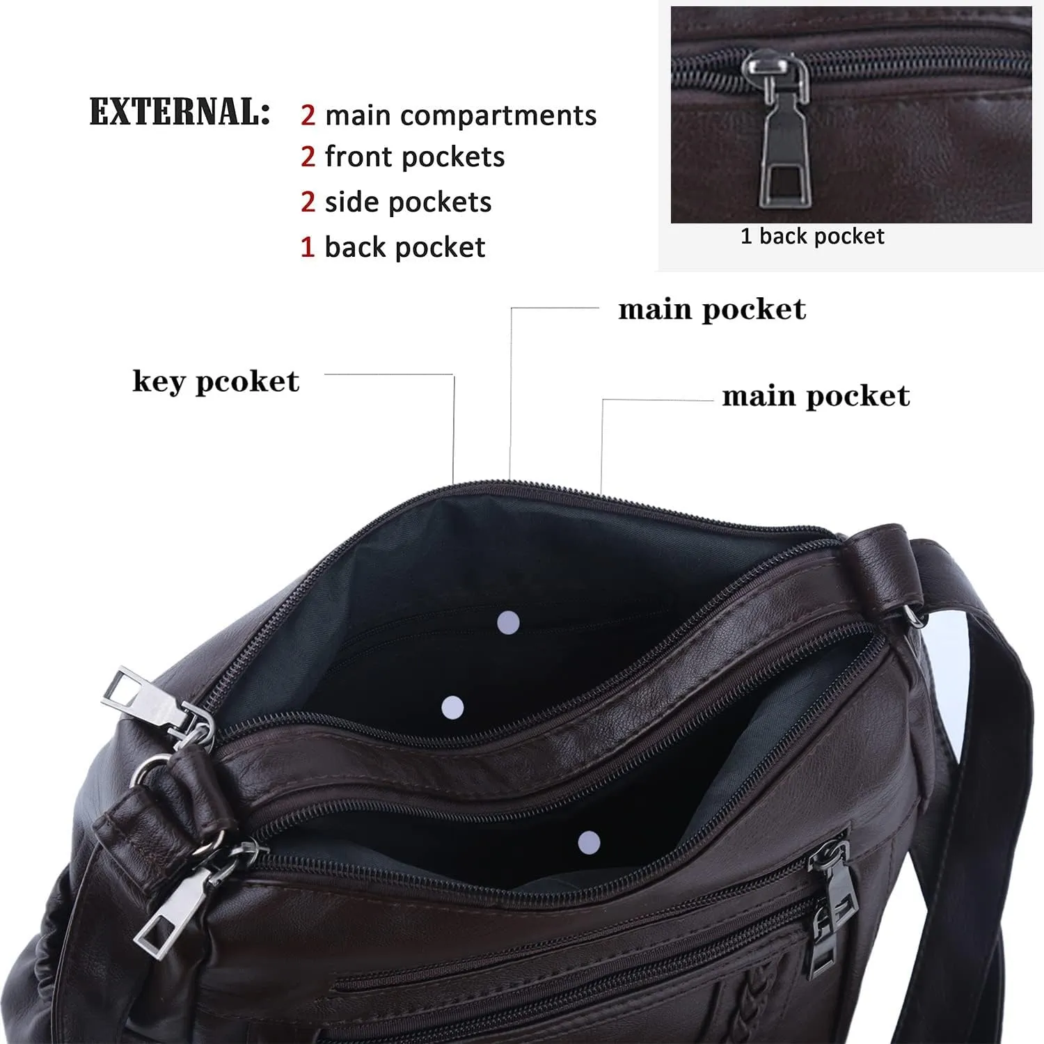 ELDA Crossbody Bags For Women Pocketbooks Soft PU Leather Purses and Handbags Multi Pocket Shoulder Bag