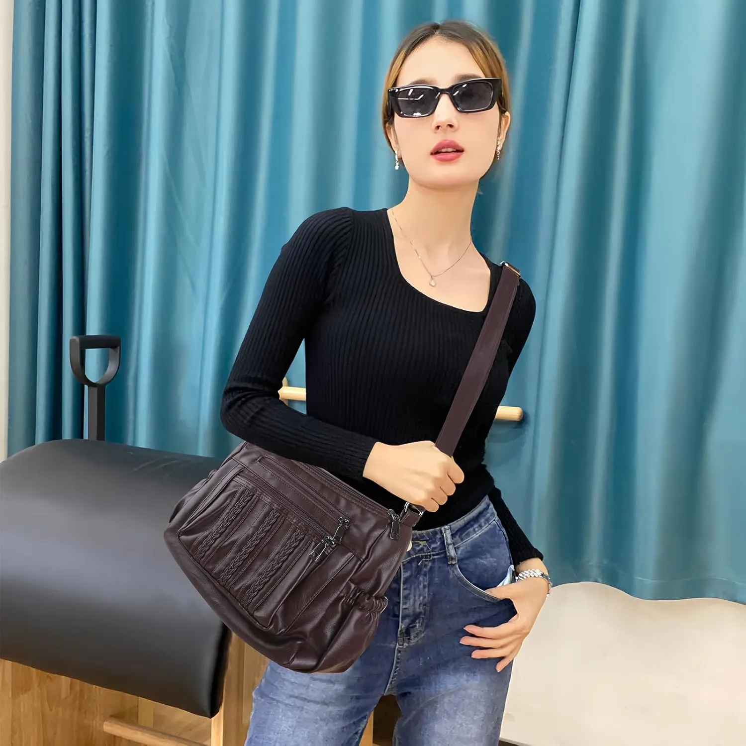ELDA Crossbody Bags For Women Pocketbooks Soft PU Leather Purses and Handbags Multi Pocket Shoulder Bag