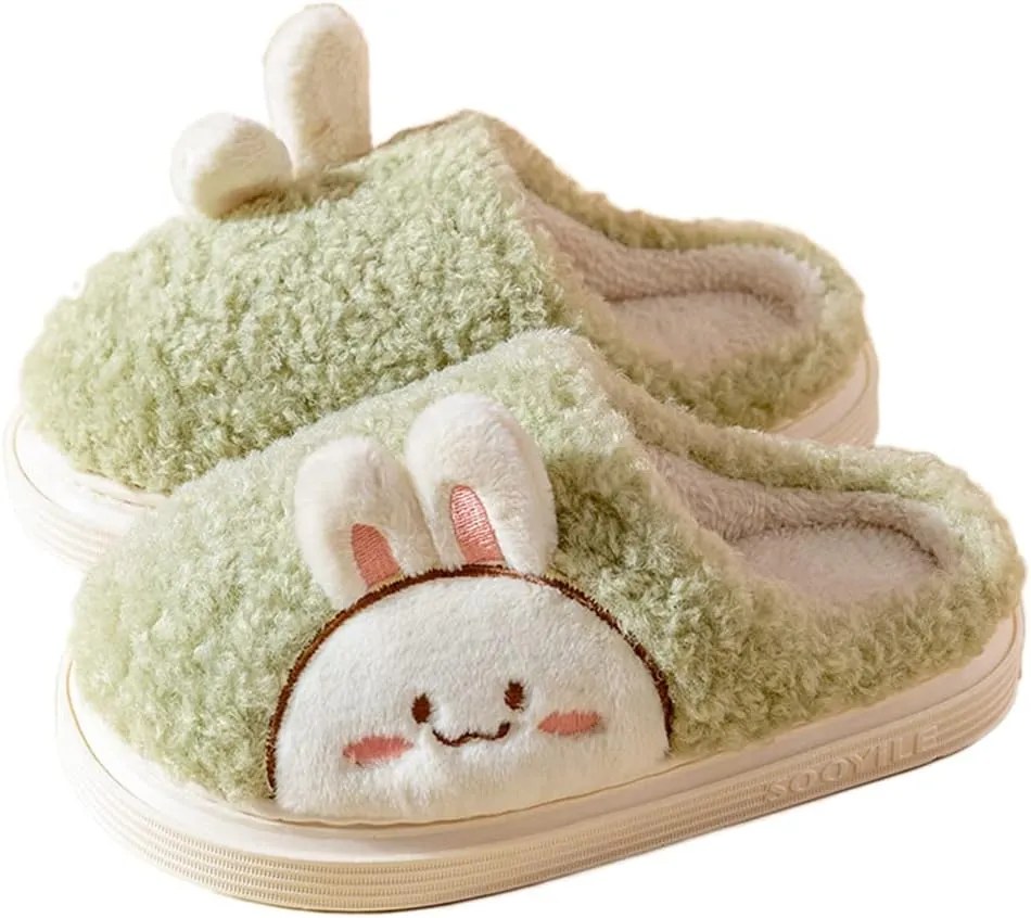 Epsion Women Cute Bunny Slippers Faux Fur Fluffy Winter Slip-On House Slippers Warm Fuzzy Anti-Skid Indoor Outdoor Shoes