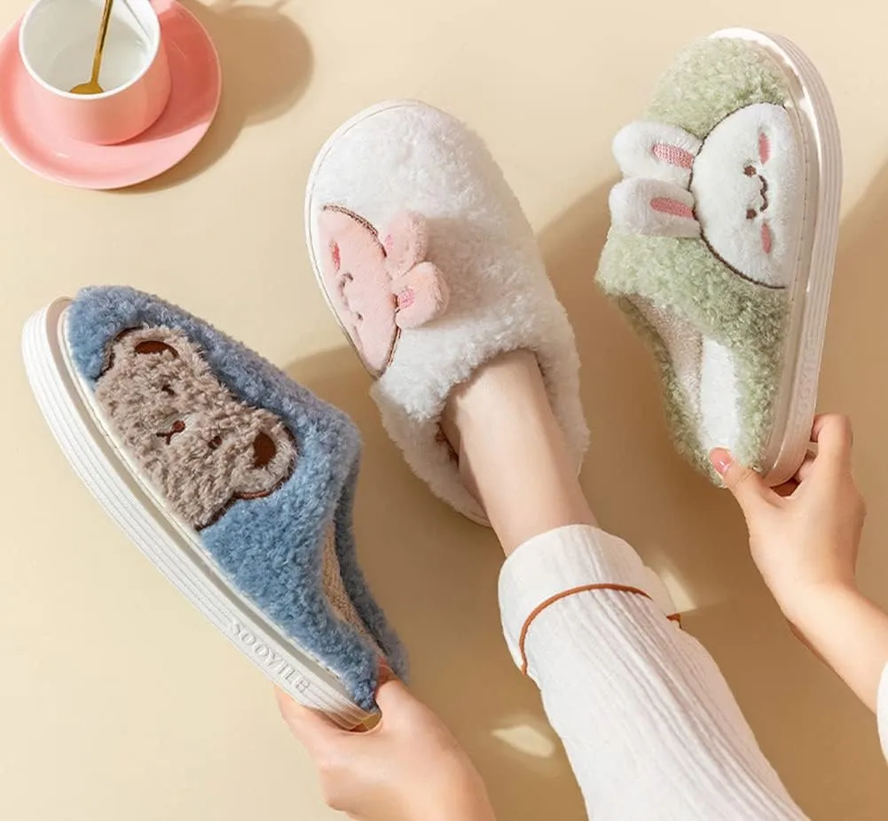 Epsion Women Cute Bunny Slippers Faux Fur Fluffy Winter Slip-On House Slippers Warm Fuzzy Anti-Skid Indoor Outdoor Shoes