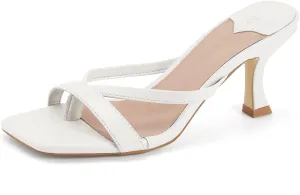 Ermonn Womens Square Open Toe Heels Sandals Slides Thong Stiletto Backless Slip on Slippers Shoes