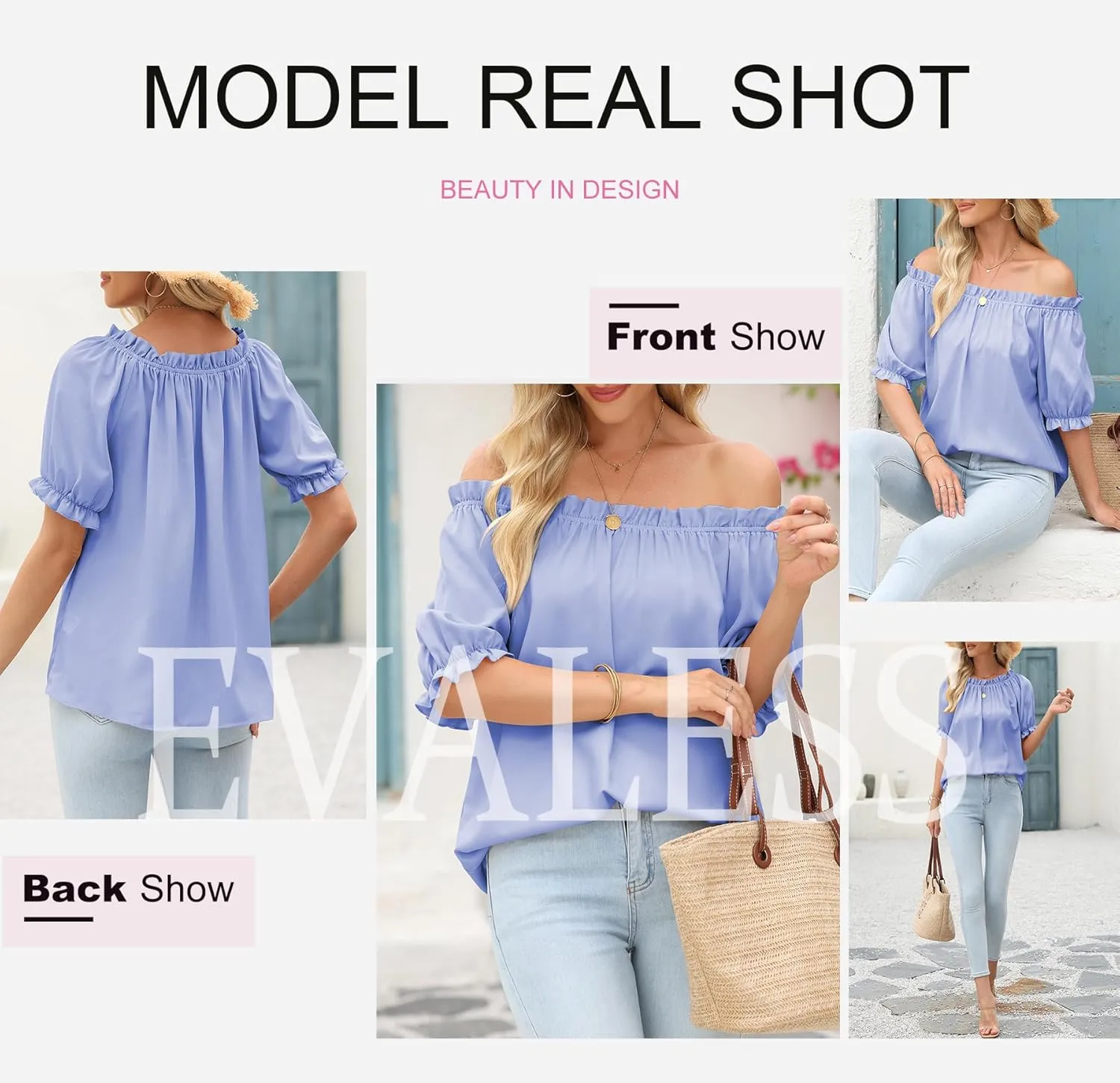 EVALESS Womens Tops Off The Shoulder Blouses for Women Dressy Casual Cute Puff Sleeve T Shirts Fashion 2025