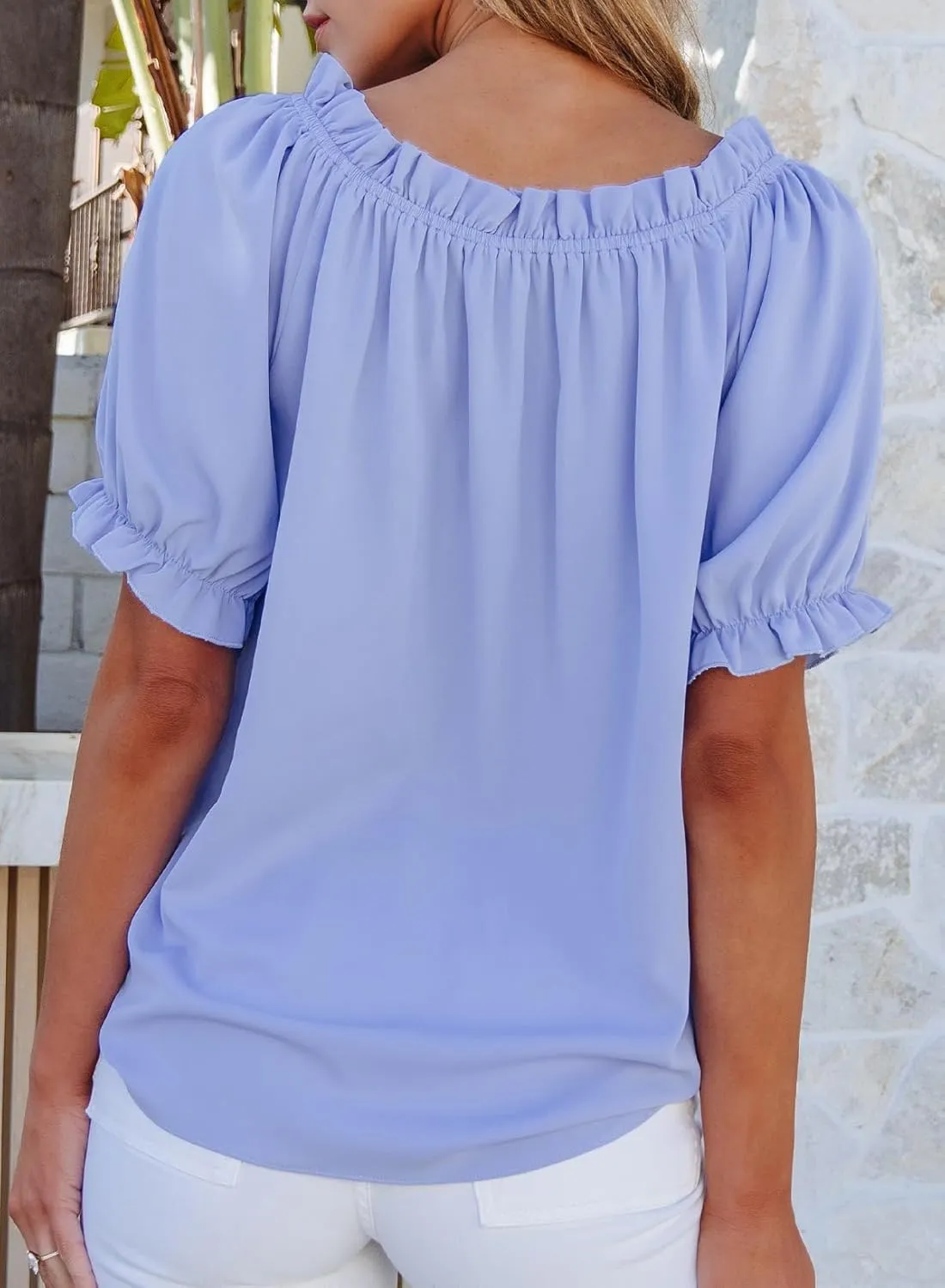 EVALESS Womens Tops Off The Shoulder Blouses for Women Dressy Casual Cute Puff Sleeve T Shirts Fashion 2025