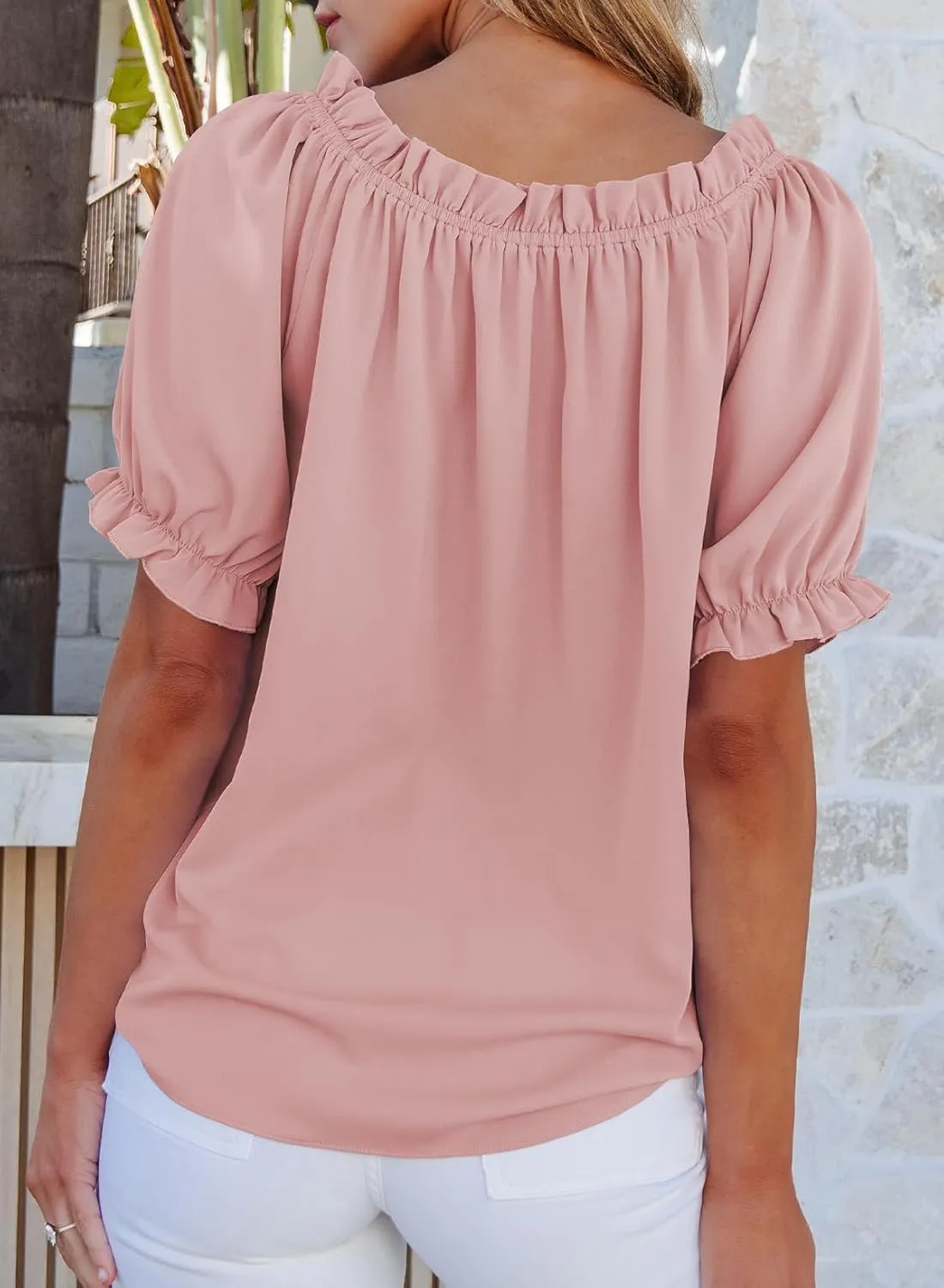 EVALESS Womens Tops Off The Shoulder Blouses for Women Dressy Casual Cute Puff Sleeve T Shirts Fashion 2025