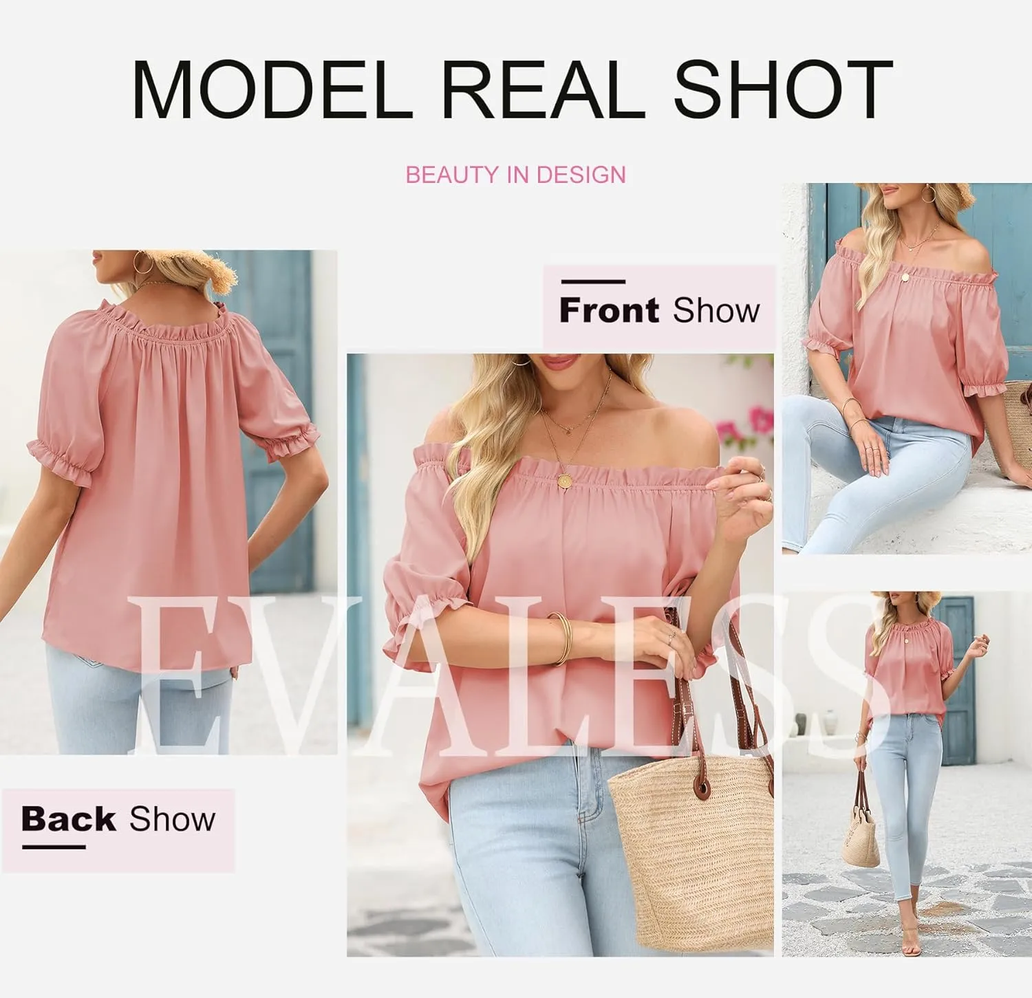 EVALESS Womens Tops Off The Shoulder Blouses for Women Dressy Casual Cute Puff Sleeve T Shirts Fashion 2025