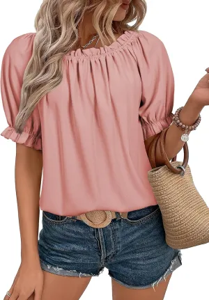 EVALESS Womens Tops Off The Shoulder Blouses for Women Dressy Casual Cute Puff Sleeve T Shirts Fashion 2025