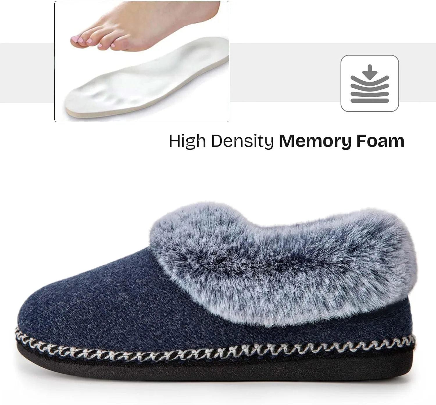 EverFoams Women's Bootie Slippers Warm Soft Comfy Memory Foam Non-slip Indoor House Shoes with Fluffy Collar