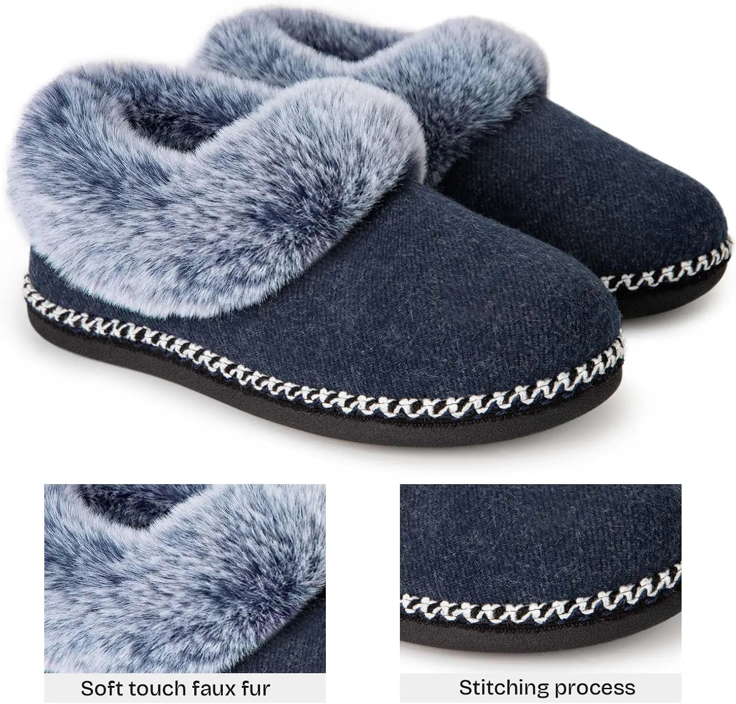 EverFoams Women's Bootie Slippers Warm Soft Comfy Memory Foam Non-slip Indoor House Shoes with Fluffy Collar