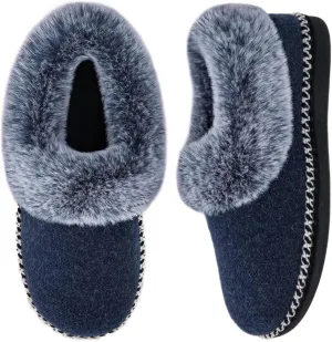 EverFoams Women's Bootie Slippers Warm Soft Comfy Memory Foam Non-slip Indoor House Shoes with Fluffy Collar