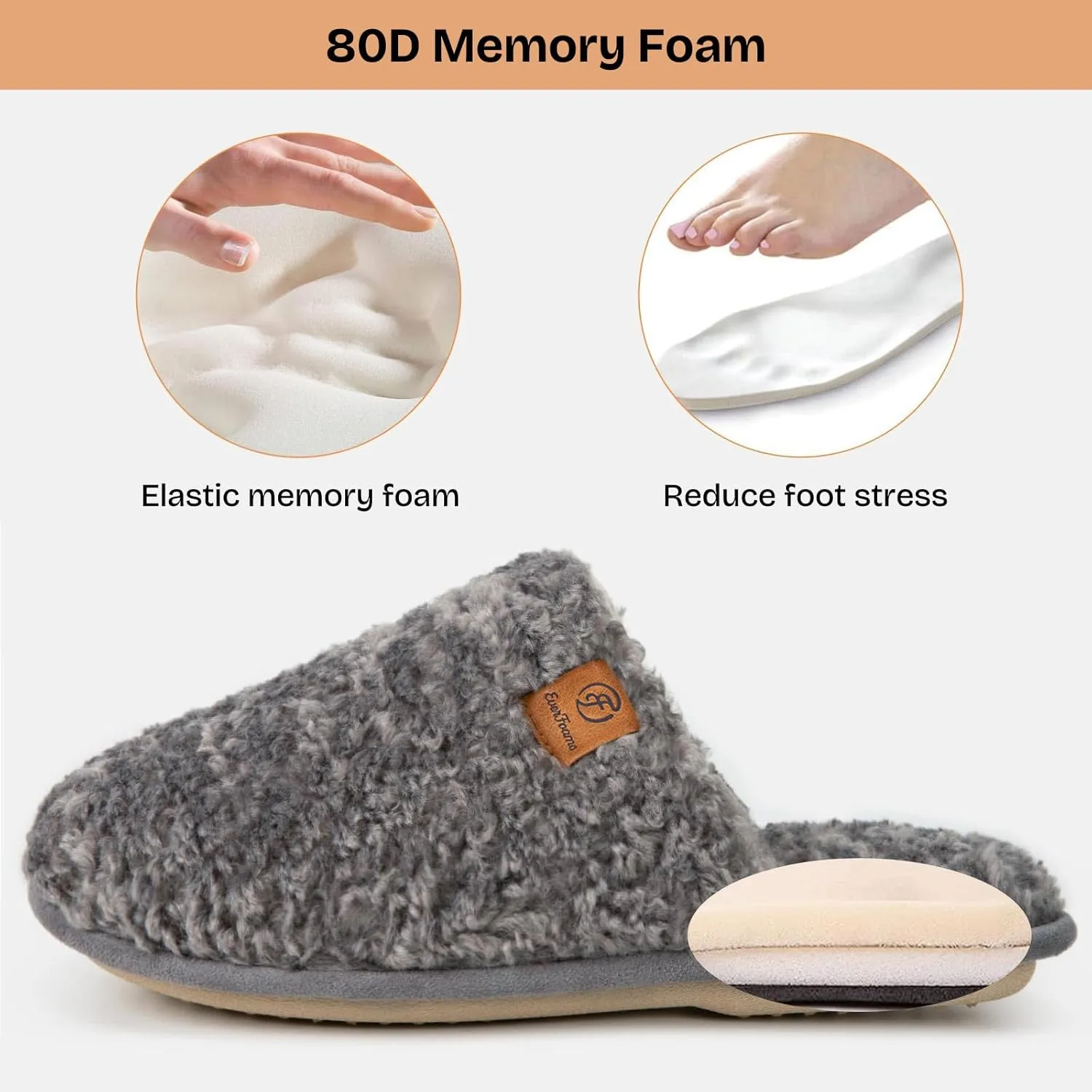 EverFoams Women's Fuzzy Slip-on Slippers Warm Cozy Soft Lightweight Memory Foam Indoor House Shoes