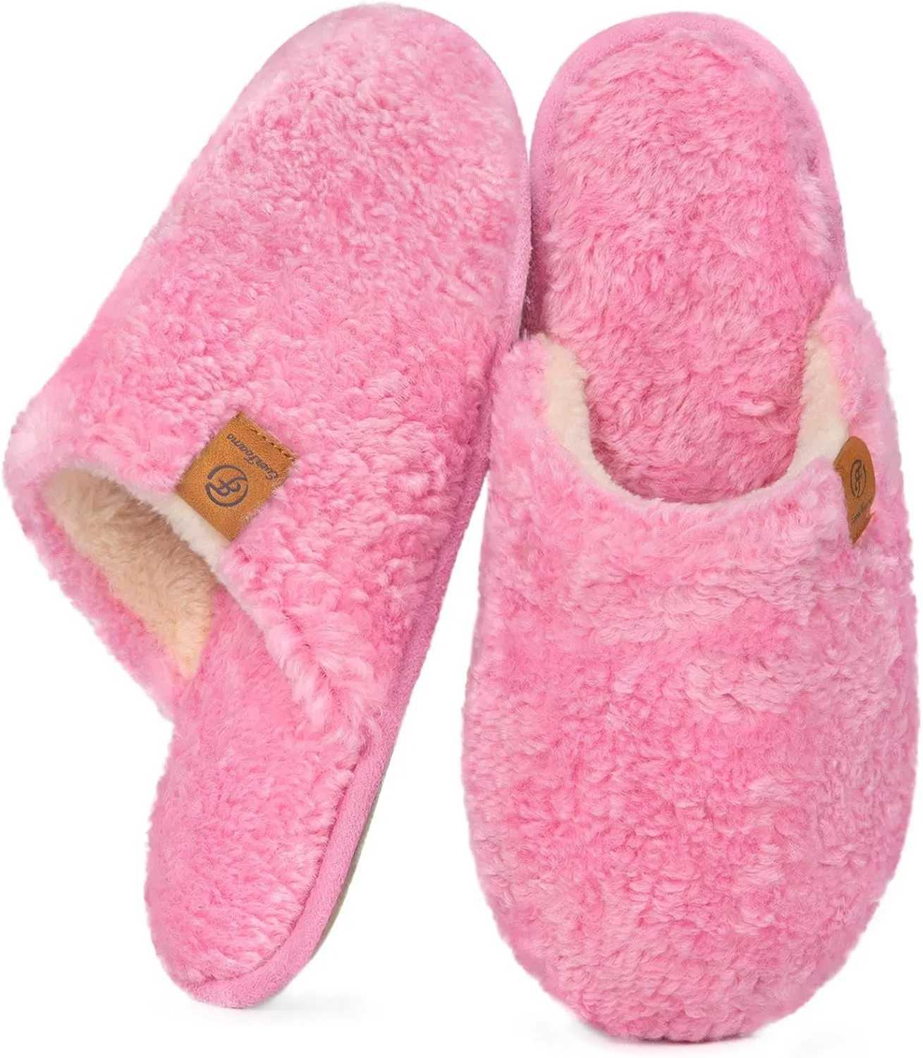 EverFoams Women's Fuzzy Slip-on Slippers Warm Cozy Soft Lightweight Memory Foam Indoor House Shoes