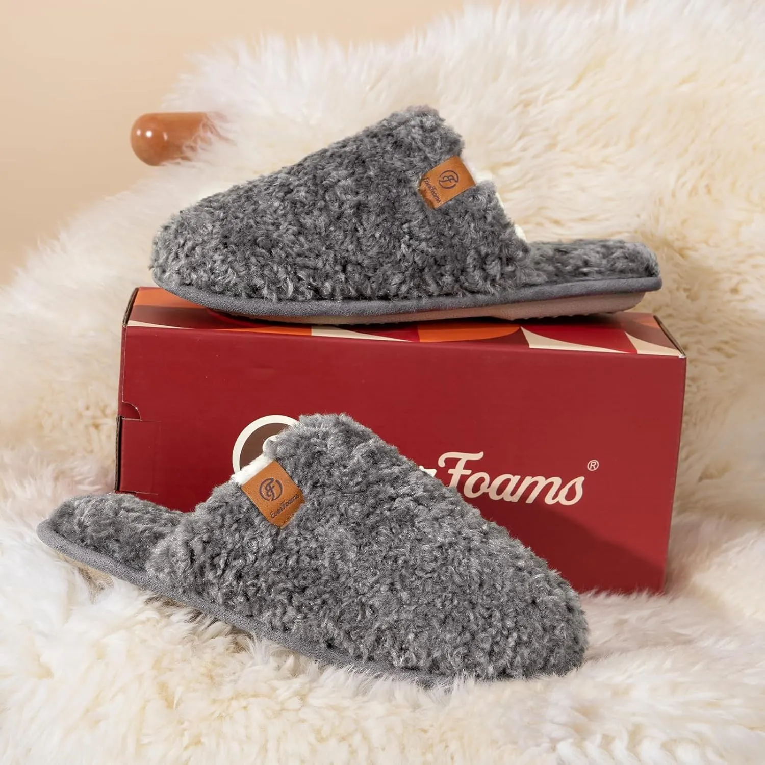 EverFoams Women's Fuzzy Slip-on Slippers Warm Cozy Soft Lightweight Memory Foam Indoor House Shoes