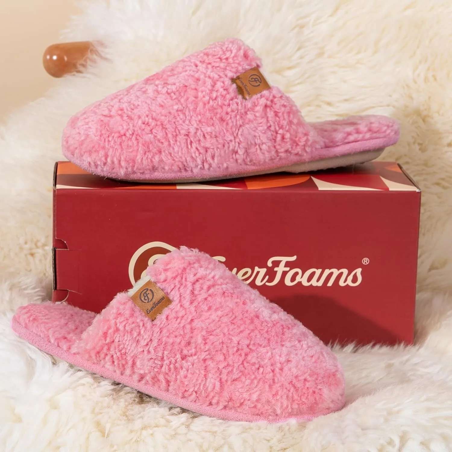 EverFoams Women's Fuzzy Slip-on Slippers Warm Cozy Soft Lightweight Memory Foam Indoor House Shoes