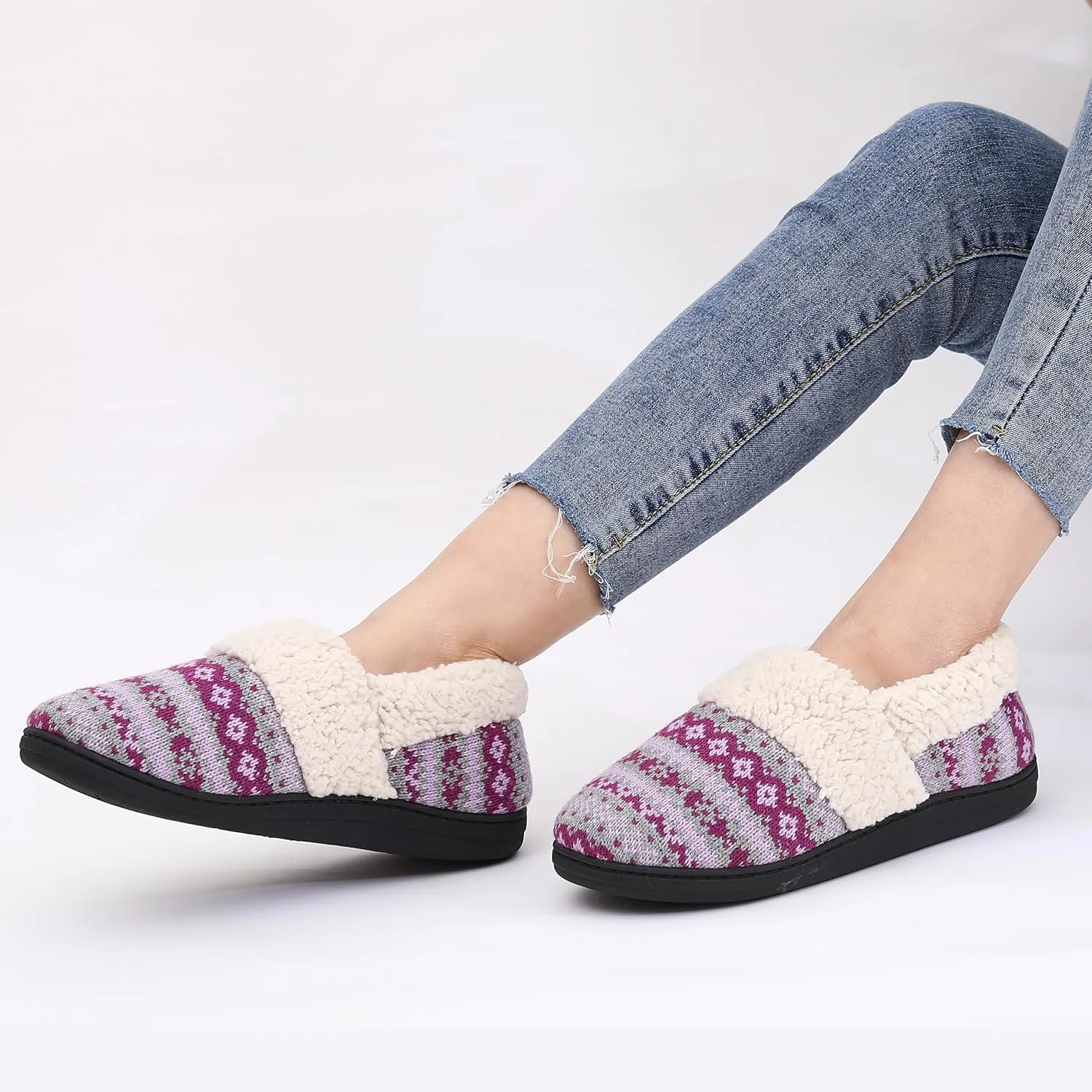 Evshine Women's Fuzzy Memory Foam Slippers, Closed Back Knit Bedroom Slippers, Slip-On Warm House Shoes for Indoor & Outdoor Comfort