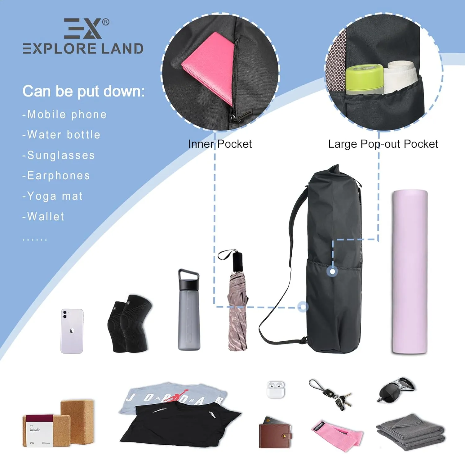 Explore Land Oxford Yoga Mat Storage Bag with Breathable Mesh Window and Large Pockets