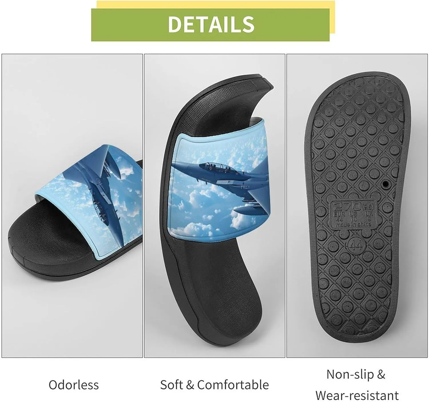 F-15 Eagle Jet Plane Slippers for Women Men Anti-Slip Shower Slides Open Toe Slippers for Home Outdoor Beach