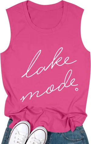 FAYALEQ Lake Mode Tank Tops Women Lake Life Summer Vacation Funny Vest Tees Camping Casual Tanks Tops T-Shirt