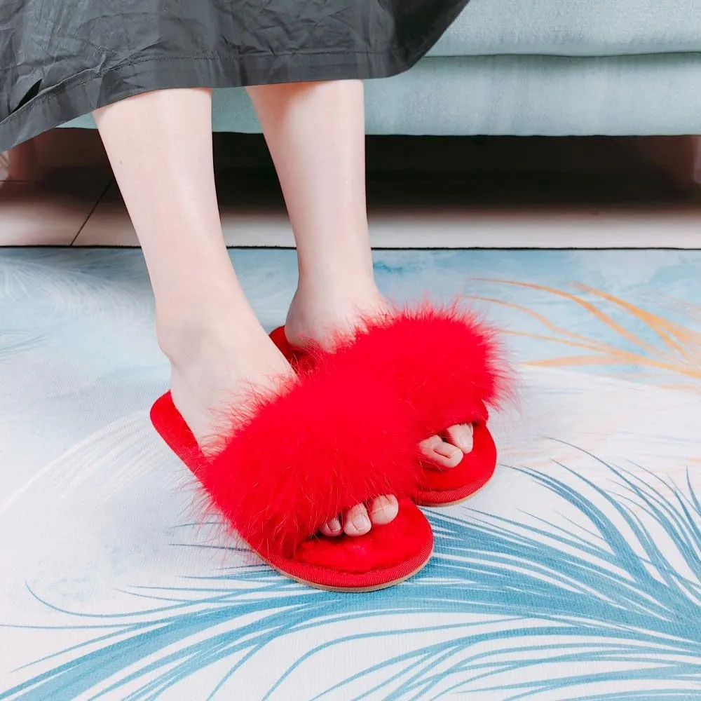 FAYUEKEY Fuzzy Slippers for Women Fluffy Furry House Bedroom Shoes