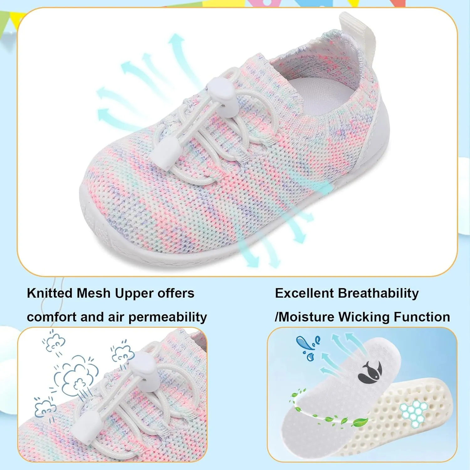 FEETCITY Baby Shoes Boys Girls First Walking Shoes Infant Sneakers Crib Shoes Breathable Lightweight Slip On Shoes