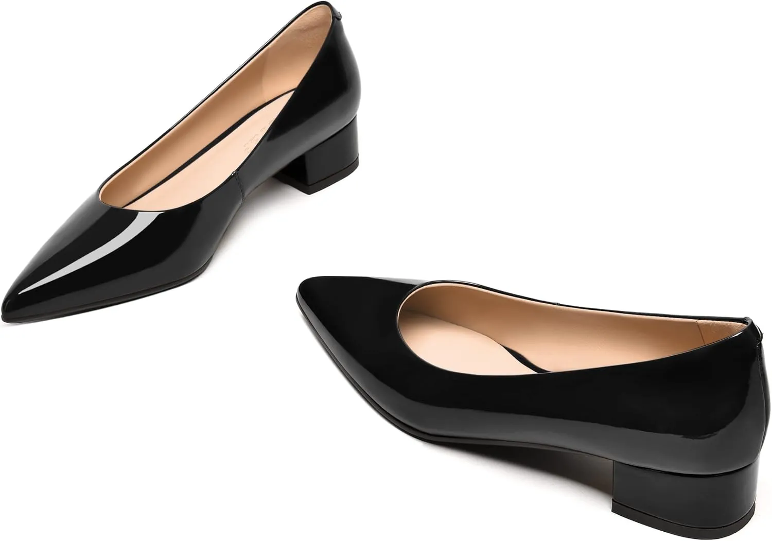 FEMSTEP Women's Low Heels Pointed Toe Casual Patent Leather Slip On Chunky Pumps Shoes 1.5 Inch