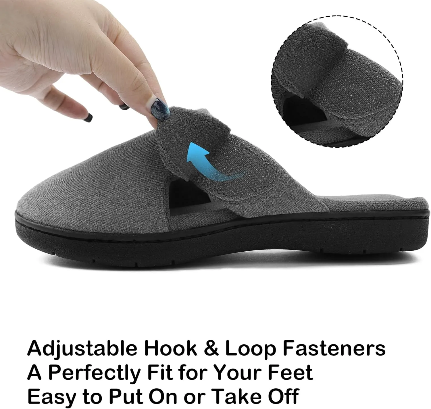 festooning Women's Slippers Soft Fuzzy Lined Memory Foam Adjustable Slip On Slides with Arch Support Comfy Warm Non-Slip Indoor House Slipper Shoes for Ladies