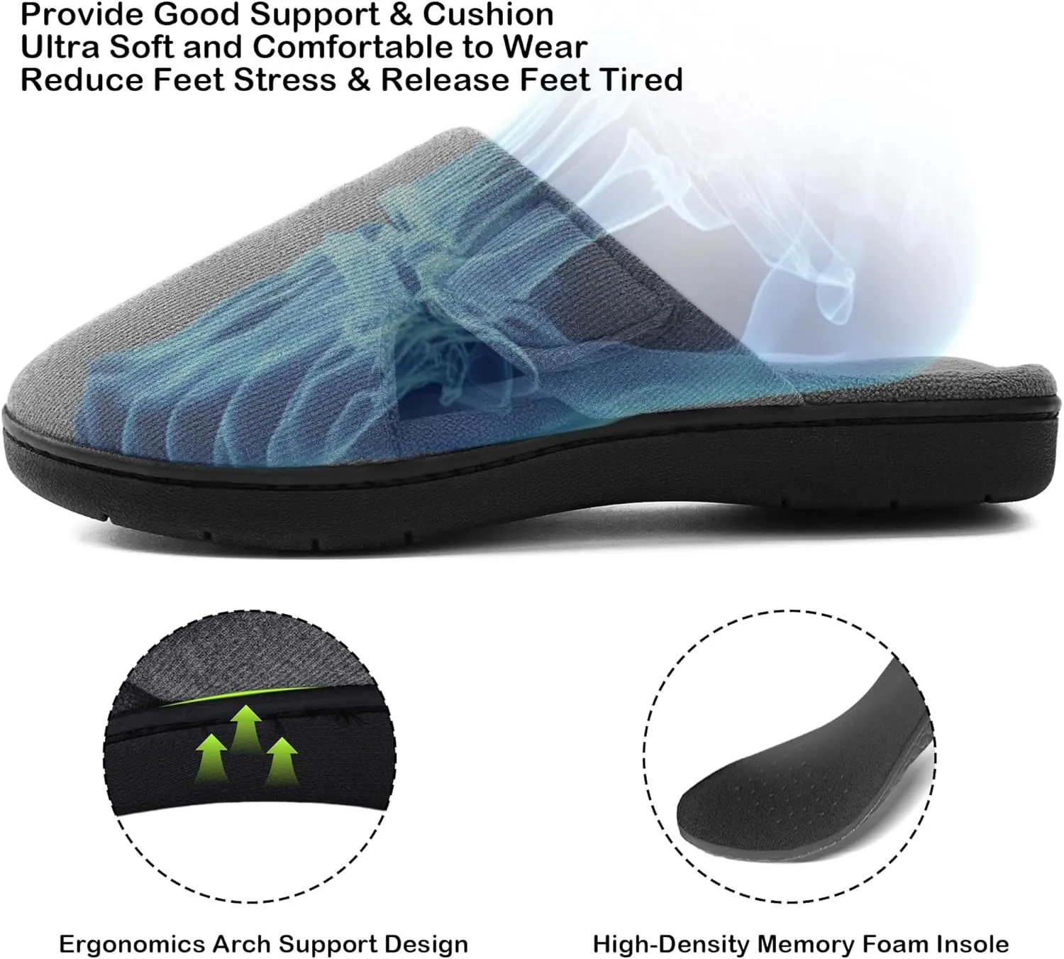 festooning Women's Slippers Soft Fuzzy Lined Memory Foam Adjustable Slip On Slides with Arch Support Comfy Warm Non-Slip Indoor House Slipper Shoes for Ladies