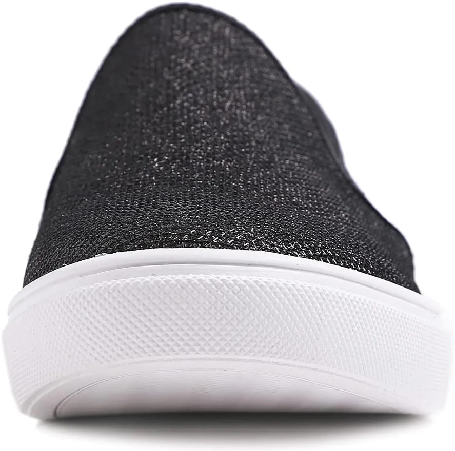 FEVERSOLE Women's Fashion Shiny Soft Slip On Sneaker Sparkle Casual Comfort Loafers