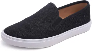FEVERSOLE Women's Fashion Shiny Soft Slip On Sneaker Sparkle Casual Comfort Loafers