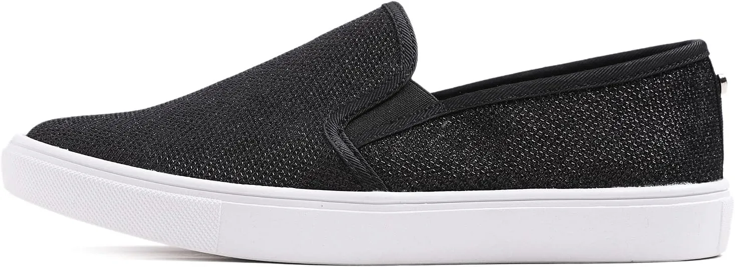 FEVERSOLE Women's Fashion Shiny Soft Slip On Sneaker Sparkle Casual Comfort Loafers