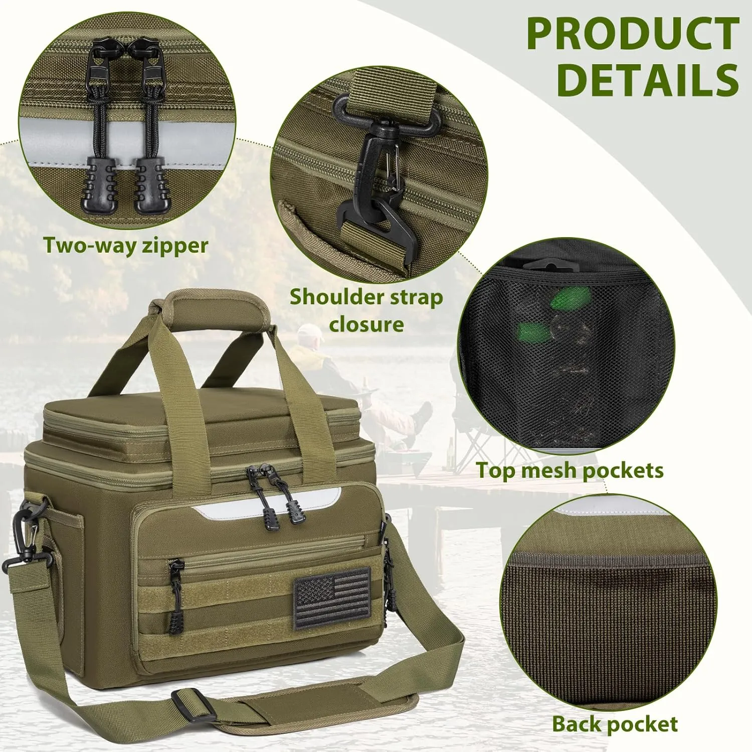 Fishing Tackle Bag for Fishing, Water Resistant Fishing Gear Storage Bag, Soft Tackle Box Storage Case for Saltwater or Freshwater (Green)
