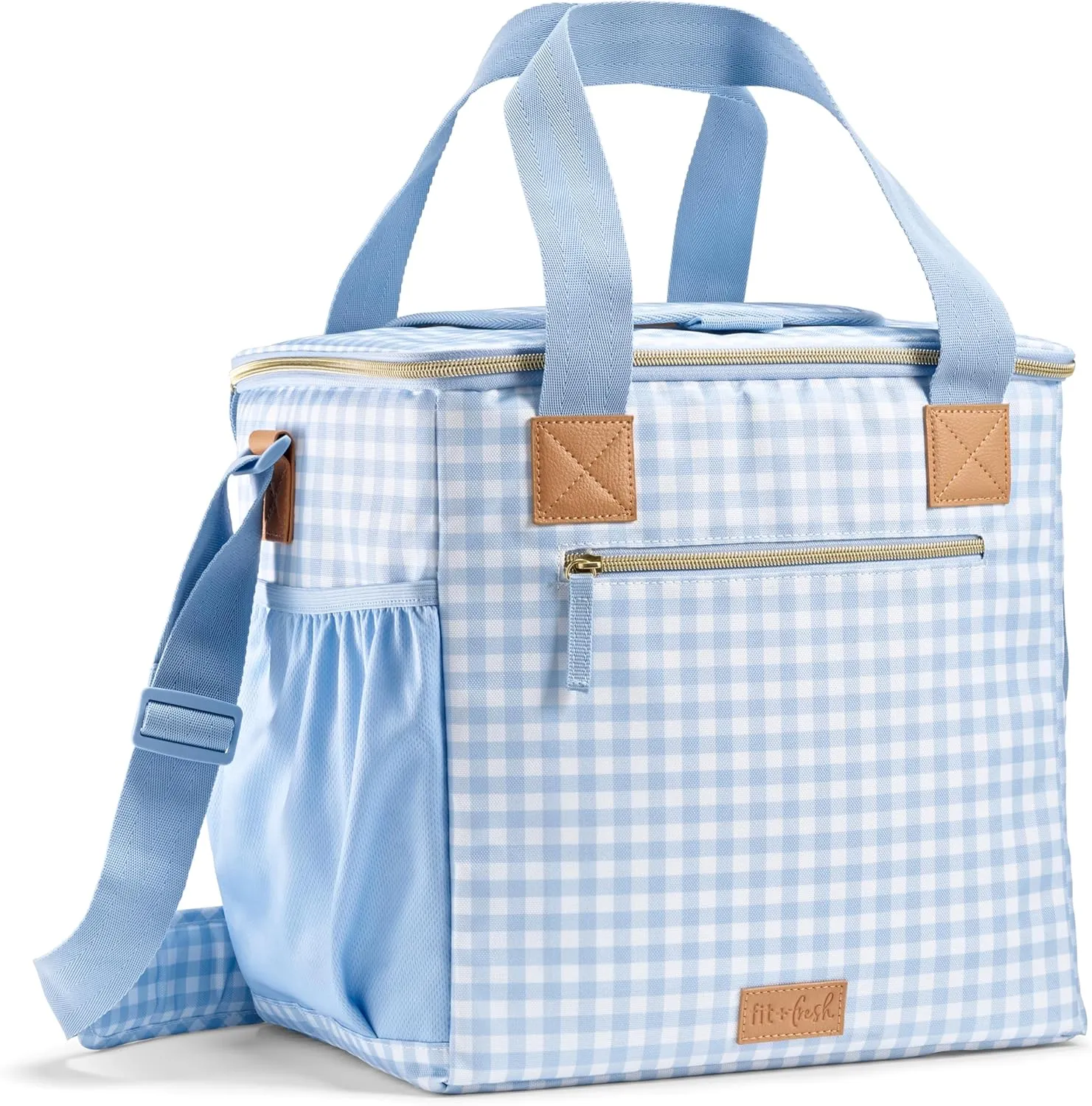 Fit & Fresh, 24-Can Soft Cooler Bag Insulated Leak Proof, Portable Soft Cooler, Large Cooler, Soft Sided Cooler Bag, Travel Cooler, Blue Gingham