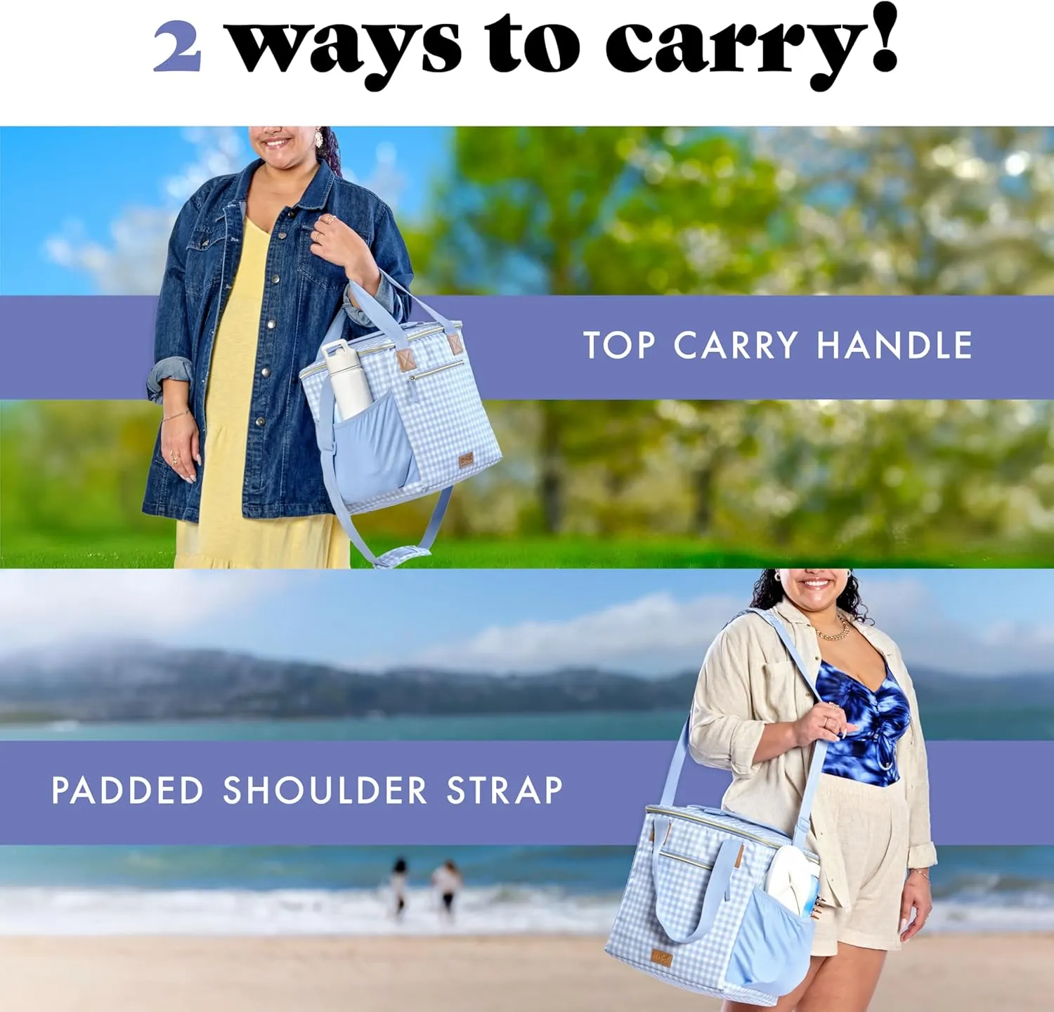 Fit & Fresh, 24-Can Soft Cooler Bag Insulated Leak Proof, Portable Soft Cooler, Large Cooler, Soft Sided Cooler Bag, Travel Cooler, Blue Gingham
