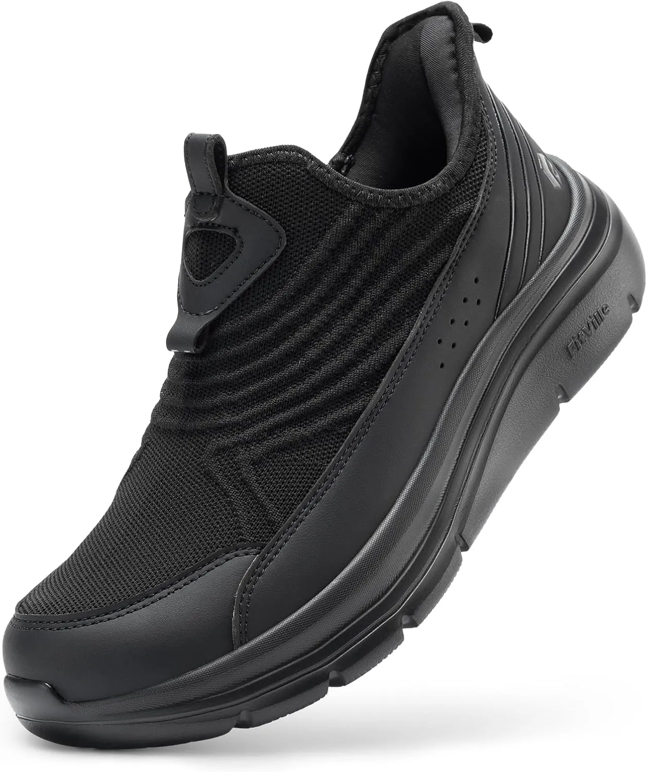 FitVille Men's Extra Wide Slip on Walking Shoes, Breathable Hands Free Slip on Sneakers, Comfortable Orthopedic Shoes for Standing All Day - Step Ease V1