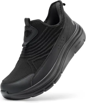 FitVille Men's Extra Wide Slip on Walking Shoes, Breathable Hands Free Slip on Sneakers, Comfortable Orthopedic Shoes for Standing All Day - Step Ease V1