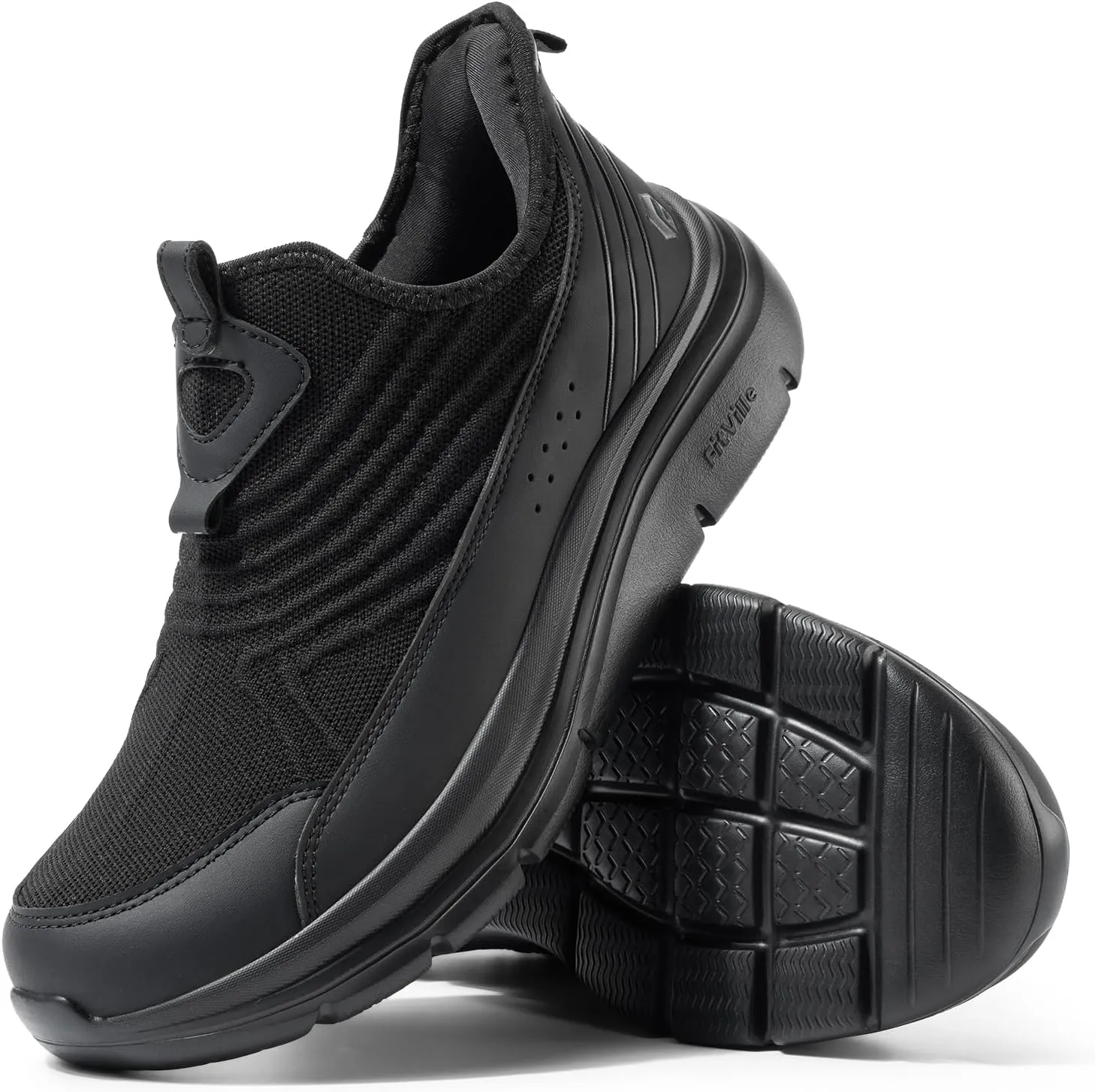FitVille Men's Extra Wide Slip on Walking Shoes, Breathable Hands Free Slip on Sneakers, Comfortable Orthopedic Shoes for Standing All Day - Step Ease V1