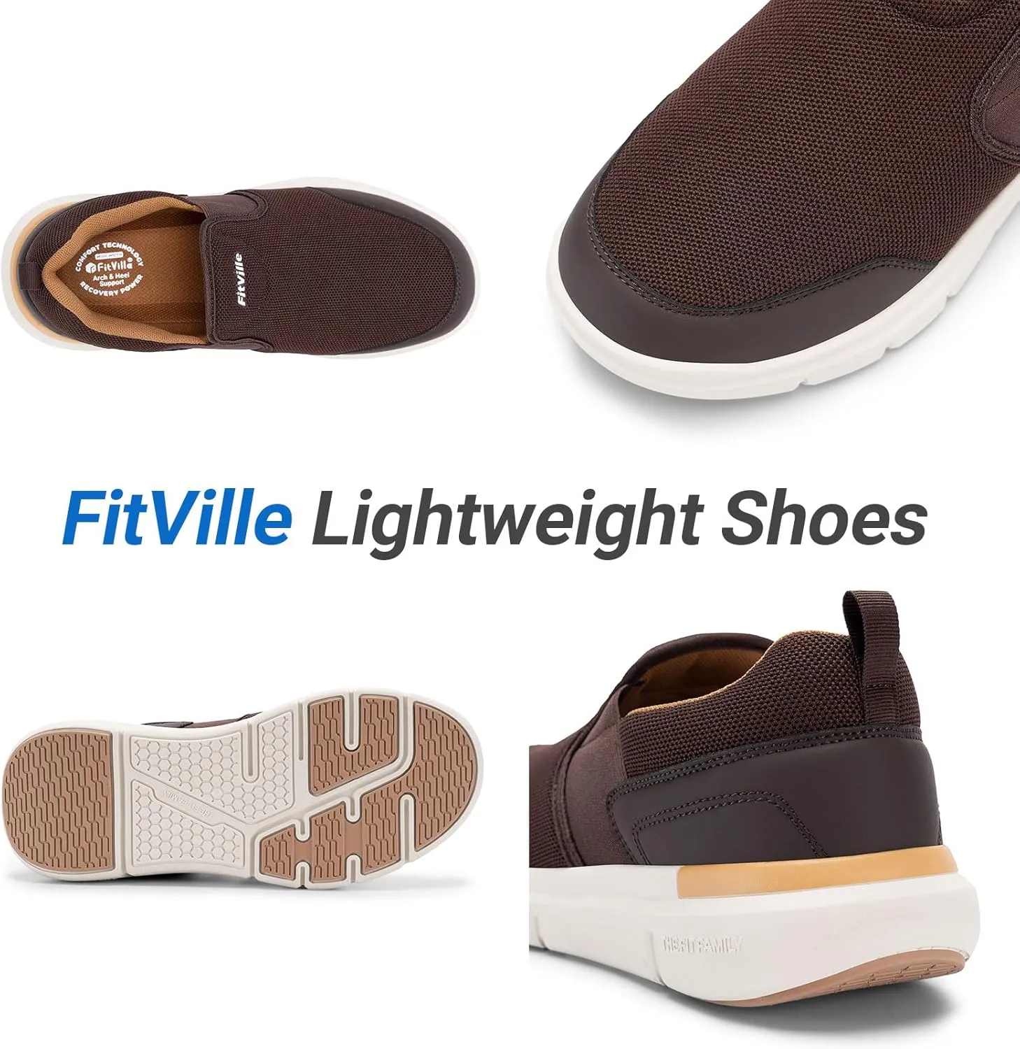 FitVille Men's Extra Wide Slip on Walking Shoes, Lightweight Non-Slip Breathable Casual Loafers for Standing All Day