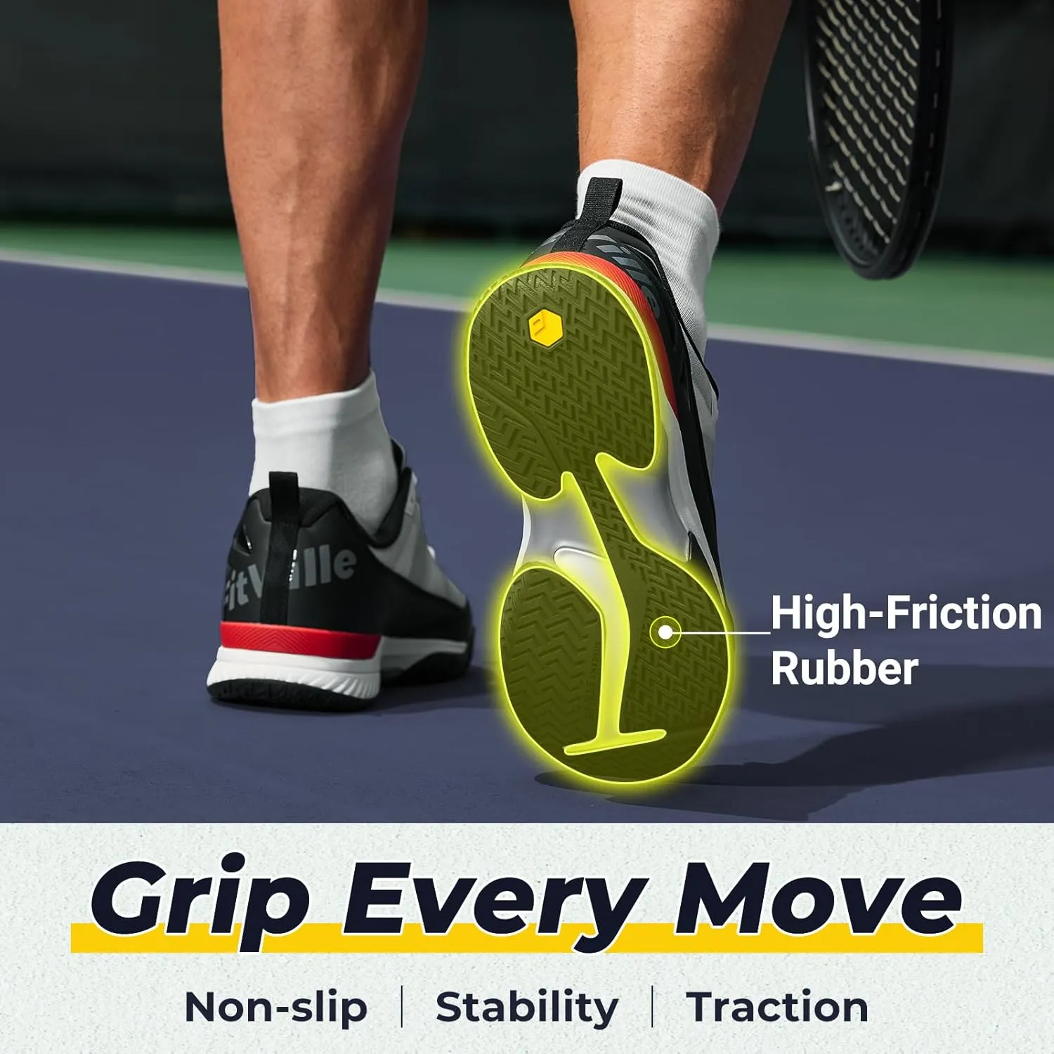 FitVille Wide Tennis Shoes for Men Pickleball Shoes Lightweight Breathable All Court Athletic Shoes with Arch Support & Wide Toe Box
